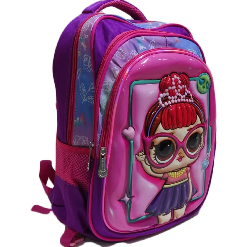 Generic School Bag 3D Cartoon Character Set Of 3 (Bag - Pencil Case - Launch Mini Bag) 17 Inch - Pink