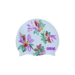 Arena Swimming Cap Silicone Tropical Flower — White