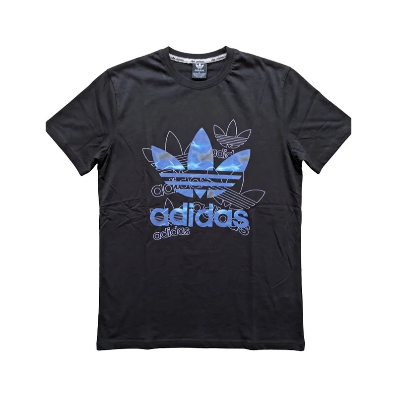 Adidas Men's Trefoil Multi-Logo Graphic Short Sleeve T-Shirt - Black