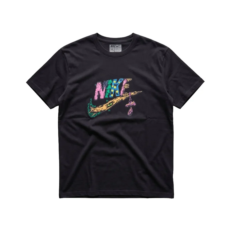 Nike Men's Multi-Color Doodle Graphic Short Sleeve T-Shirt - Black
