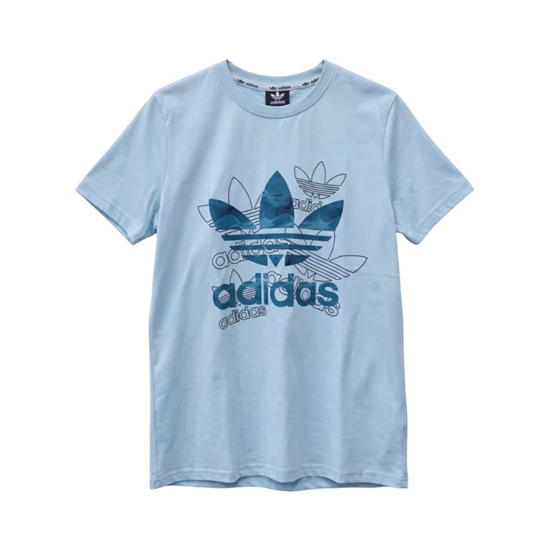 Adidas Men's Multi-Trefoil Graphic Short Sleeve T-Shirt - Light Blue