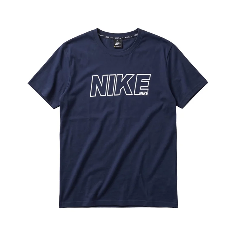 Nike Men's Outline Block Graphic Short Sleeve T-Shirt - Navy Blue