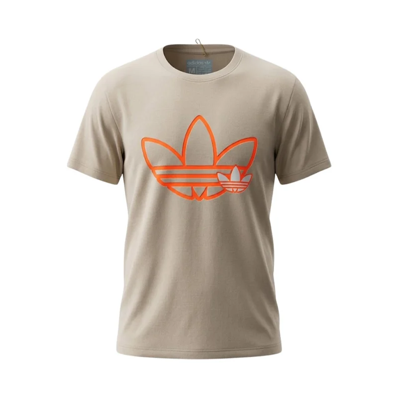 Adidas Men's Double Trefoil Outline Short Sleeve T-Shirt - Beige